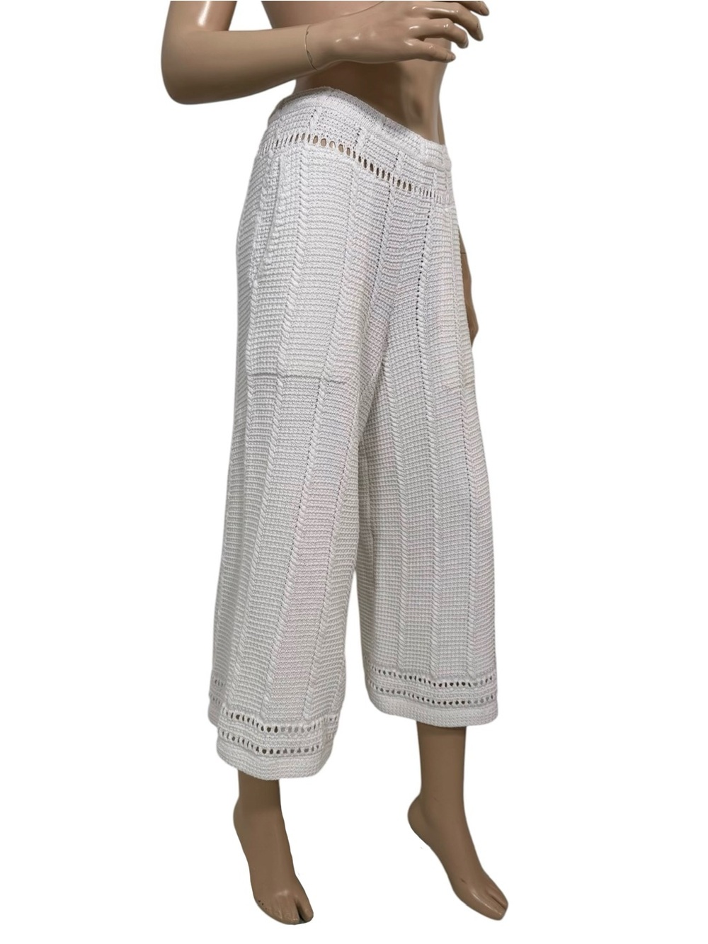 Free People FP Beach Stanza Fauxchet Crochet Wide Leg Pants White Mediun - Picture 7 of 13
